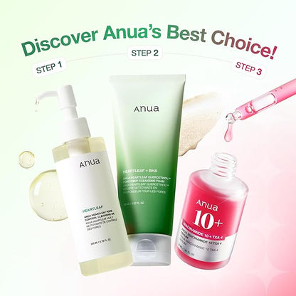 Anua 3-Step Glass Skin Beginner Set, Double Cleansing with Facial Serum, Oil Cleanser